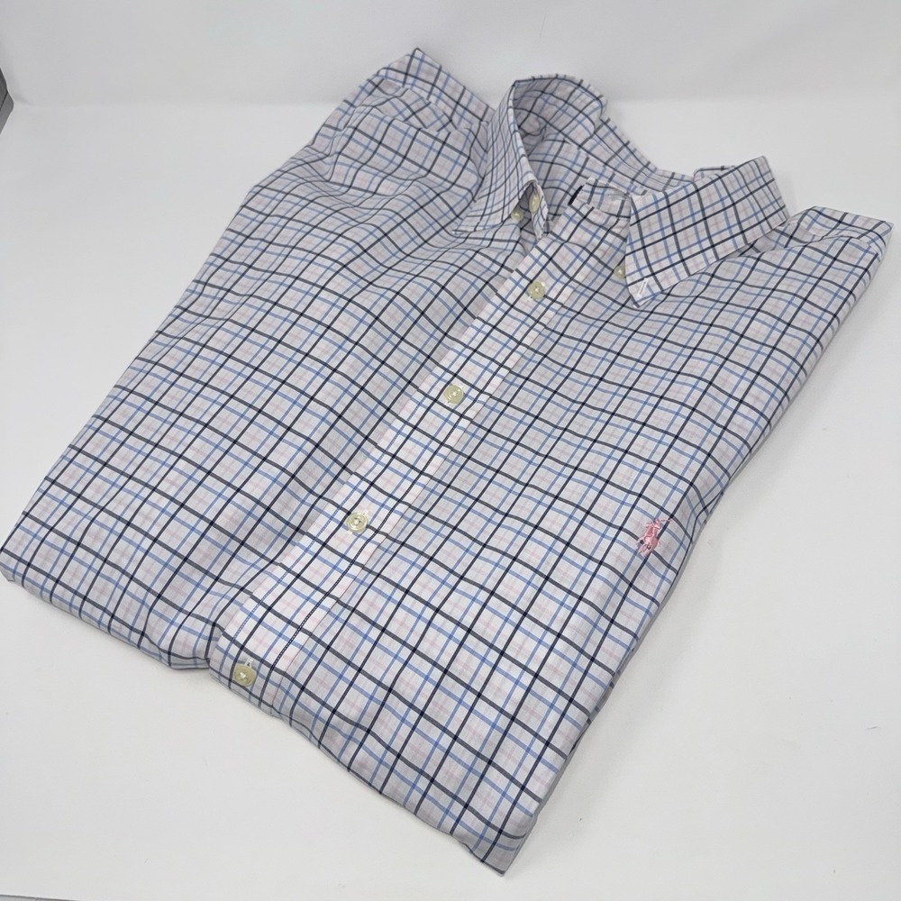 Polo Ralph Lauren Wht/Blu Plaid Classic Fit Dress Shirt Long Sleeve Stretch 2XB